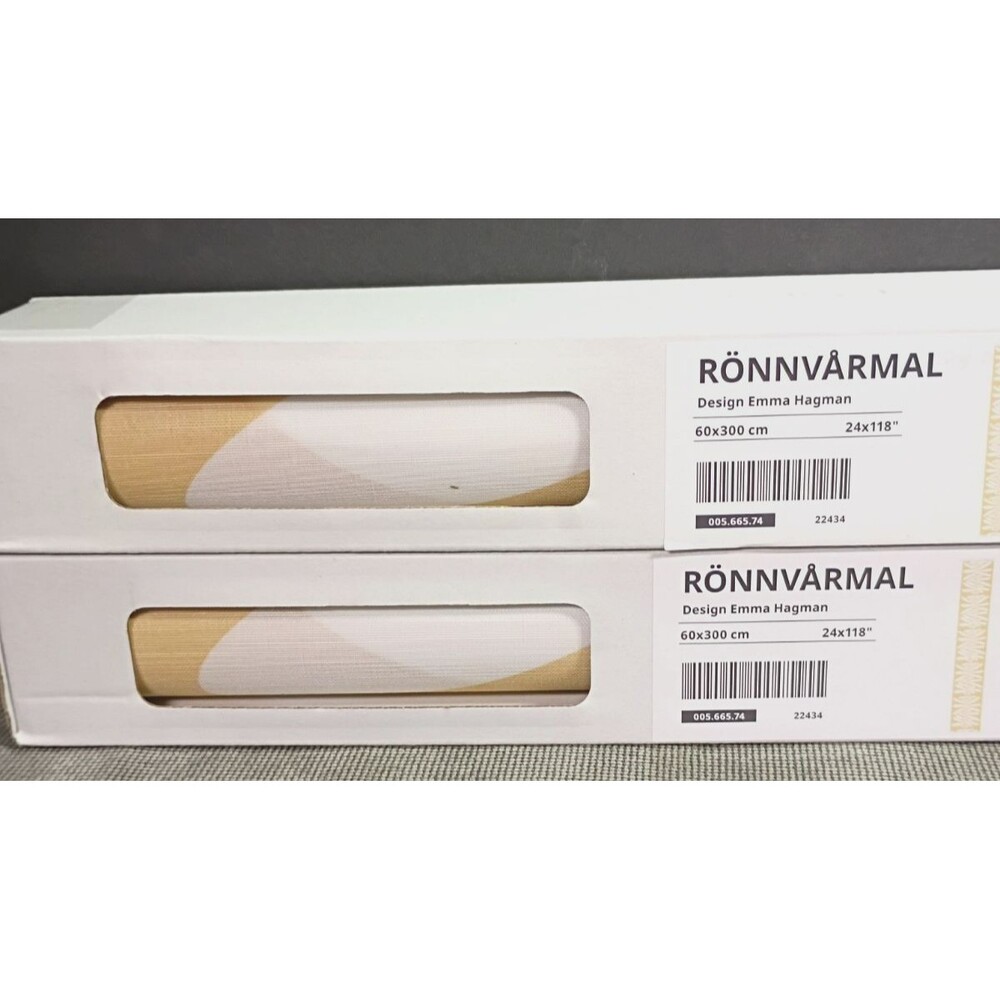 Set of 2 - Ikea RONNVARMAL Panel Curtain Blind Beige/White Leaves 24" x 118"